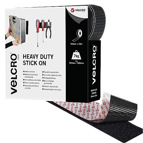 VELCRO Marke | Klettband Selbstklebend | Zuschneidbares industrielles extra starkes doppelseitiges selbstklebendes Klettband mit Klettverschluss | Schwarz | 10m x 50mm VELCRO Marke | Klettband Selbstklebend | Zuschneidbares industrielles extra starkes doppelseitiges selbstklebendes Klettband mit Klettverschluss | Schwarz | 10m x 50mm von VELCRO Brand