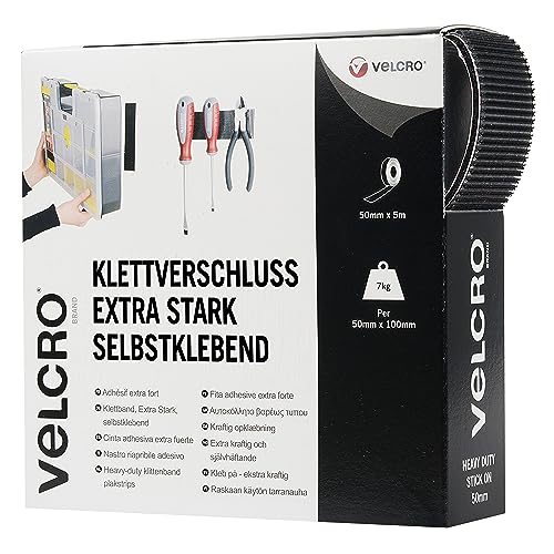 VELCRO Marke | Klettband Selbstklebend | Zuschneidbares industrielles extra starkes doppelseitiges selbstklebendes Klettband mit Klettverschluss | Schwarz | 50 mm x 5 m VELCRO Marke | Klettband Selbstklebend | Zuschneidbares industrielles extra starkes doppelseitiges selbstklebendes Klettband mit Klettverschluss | Schwarz | 50 mm x 5 m von VELCRO Brand