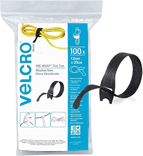 VELCRO Marke| One-Wrap wiederverwendbare dünne Kabelbinder | Mehrzweck-Kabelbinder Perfektes Schreibtischzubehör für Kabelmanagement und Heimwerken | Schwarz | 12 mm x 20 cm | Packung mit 100 VELCRO Marke| One-Wrap wiederverwendbare dünne Kabelbinder | Mehrzweck-Kabelbinder Perfektes Schreibtischzubehör für Kabelmanagement und Heimwerken | Schwarz | 12 mm x 20 cm | Packung mit 100 von VELCRO Brand