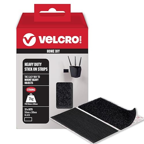 VELCRO Marke | Schwerlast-Selbstklebestreifen | Industriestarker doppelseitiger Haken- & Flauschverschluss | Schwarz | 50 mm x 100 mm | Set mit 15 Stück VELCRO Marke | Schwerlast-Selbstklebestreifen | Industriestarker doppelseitiger Haken- & Flauschverschluss | Schwarz | 50 mm x 100 mm | Set mit 15 Stück von VELCRO Brand