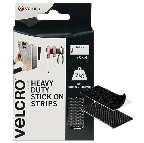 VELCRO Marke | Strapazierfähige Klebestreifen | Industrielle extra starke doppelseitige selbstklebende Klettbandstreifen mit Klettverschluss | Schwarz | 50 mm x 100 mm von VELCRO Brand