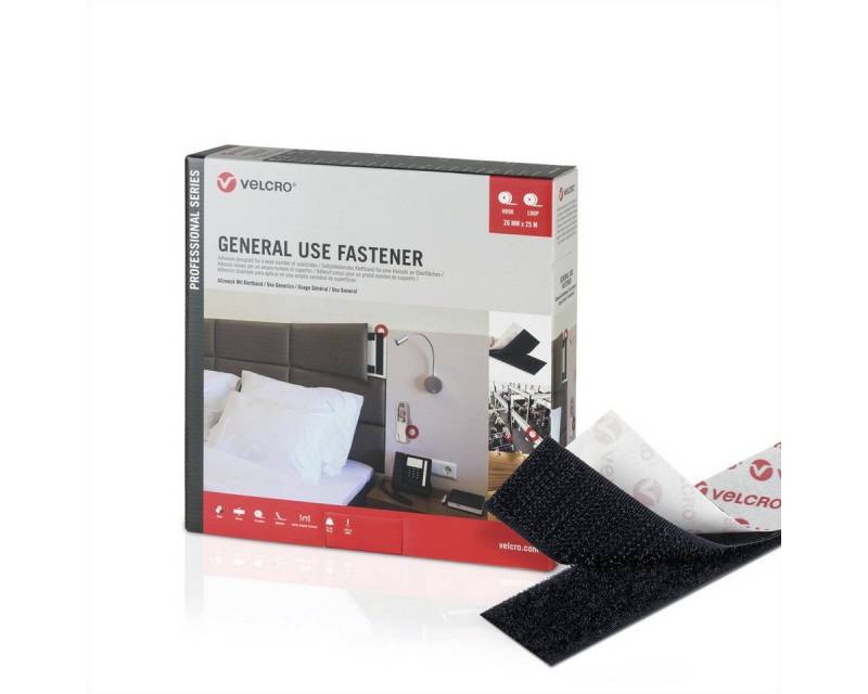 VELCRO Kabelbinder General Use Fastener 25m Hakenband 25m Flauschband Haken & Flausch 20mm schwarz von VELCRO