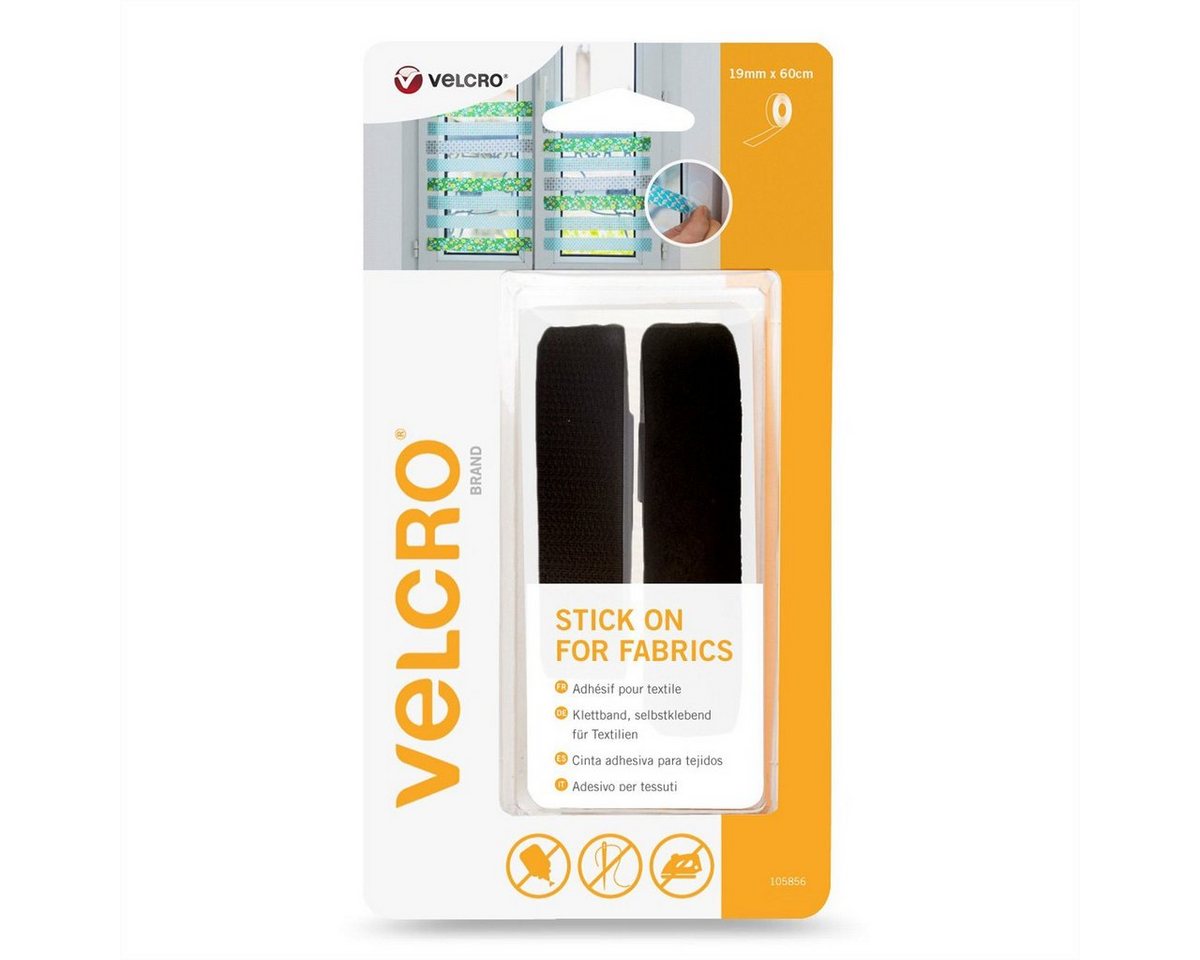 VELCRO Kabelbinder Klettband zum Aufkleben für Textilien Haken & Flausch 19mm x 60cm Schwarz von VELCRO