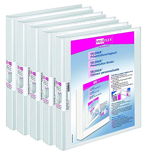 5er Pack Veloflex 1144190 Präsentationsringbuch 2-Ring-Rund-Mechanik 15 mm Ringbuch A4 Velodur 2 Ringe mit verbreiterter Rückentasche, weiß 5er Pack Veloflex 1144190 Präsentationsringbuch 2-Ring-Rund-Mechanik 15 mm Ringbuch A4 Velodur 2 Ringe mit verbreiterter Rückentasche, weiß von VELOFLEX