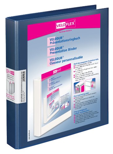 VELOFLEX 1143150 - Präsentationsringordner "Velodur" DIN A4 2-D-Ring-Mechanik, 25 mm breit, mit breiter Rückentasche, blau von VELOFLEX