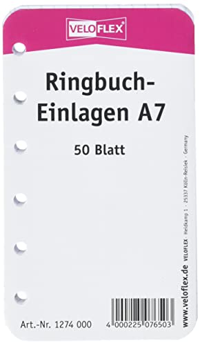 VELOFLEX 1274000 - Ringbucheinlage DIN A7, 50 Blatt Papier, kariert, weiß, 1 Stück von VELOFLEX