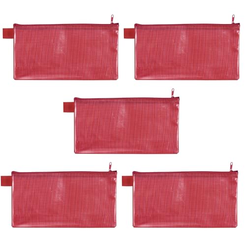 VELOFLEX 2706020-5 - Reißverschlusstasche rot, 5 Stück, 235 x 125 mm, Dokumententasche aus gewebeverstärktem EVA-Material von VELOFLEX