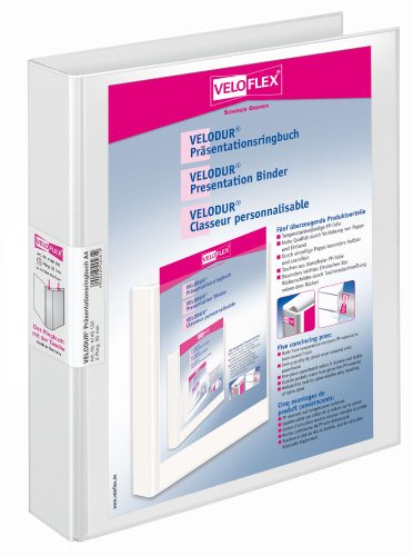 VELOFLEX 4148190 - Präsentations-Ringbuch Velodur, DIN A4, 4-Ring-Mechanik, 272 x 315 x 46, mit Außentaschen, weiß von VELOFLEX