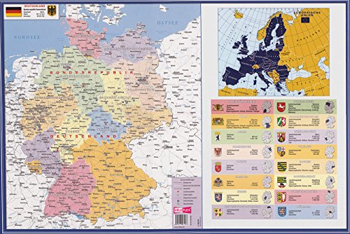 VELOFLEX 4674000 - Schreibtischunterlage Deutschland, 40 x 60cm, rutschfest, abwaschbar, mit transparenter Antireflex-Schutzfolie, Schreibtischauflage, Malunterlage, Bastelunterlage, 1 Stück von VELOFLEX