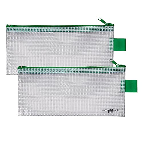 VELOFLEX A270600 - Reißverschlusstasche DIN A6, 2 Stück, 200 x 100 mm, Dokumententasche aus gewebeverstärktem PVC von VELOFLEX