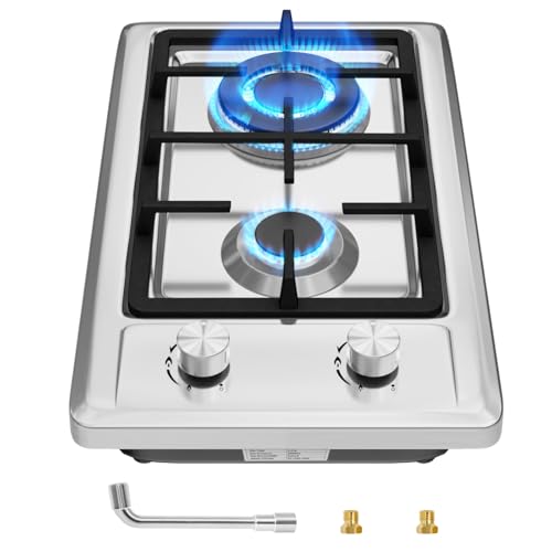 Gaskochfeld 2 Flammig,Gas Einbau Autark Gaskochfeld mit Automatischer Thermoelementschutz,59cm Gaskochfeld Edelstahl,2Zonen Erdgas(20mbr)/Propangas(30/50 mbr) Up to 4300W von VELPAX