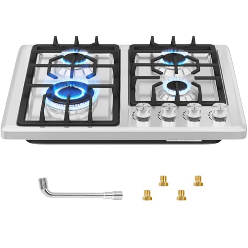 Gaskochfeld 4 Flammig,Gas Einbau Autark Gaskochfeld mit Automatischer Thermoelementschutz,59cm Gaskochfeld Edelstahl,4Zonen Erdgas(20mbr)/Propangas(30/50 mbr) Up to 7800W von VELPAX