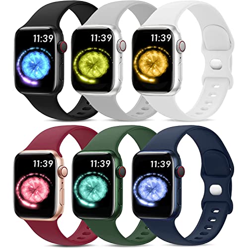 6 Pack Sportarmbänder kompatibel mit Apple Watch Band 38mm 40mm 41mm, weiche Silikonarmband Armbänder für Apple Watch Series 8 7 6 5 4 3 2 2 SE von VELULYX