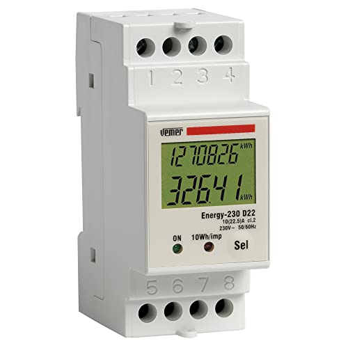 VEMER VE044400 ENERGY-230 D22 - Digitale Stromzähler mit LCD-Display, Einphasiger aktiver Stromzähler, Montage auf Hutschiene, Weiß von VEMER