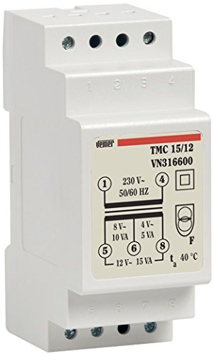VEMER VN316600 TMC 15/12 Transformator für Dauerbetrieb 230 V/4-8-12 V, Weiß von VEMER