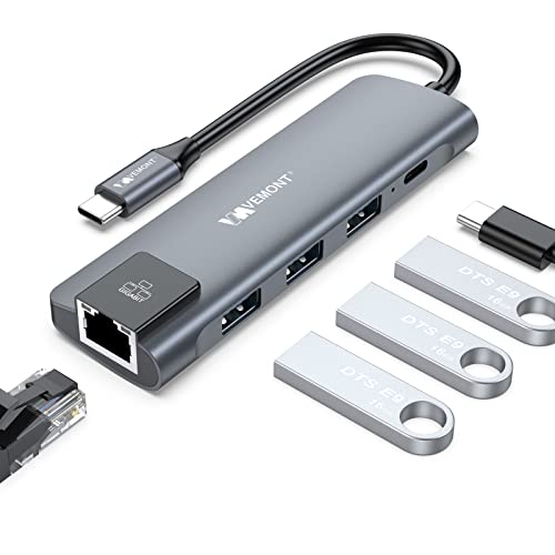 USB C Hub,VEMONT 5 in 1 USB-C Hub mit LAN RJ45 Ethernet 1000Mbps,3 Ports USB 3.0,100W Power Delivery,USB C Docking Station kompatibel für MacBook Air/Pro Samsung und andere Typ-C-Geräte von VEMONT