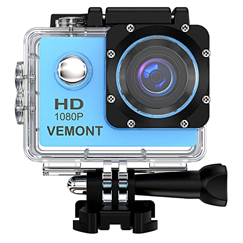 VEMONT 1080p 12MP Action Kamera Full HD 2,0 Zoll Bildschirm 30m/98 Fuß wasserdichte Sports Kamera mit Zubehör Kits für Fahrrad Motorrad Tauchen Schwimmen usw von VEMONT