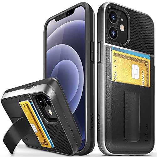 VENA Legacy Brieftasche Hülle für Apple iPhone 12 Mini (5.4"-inch), (CornerGuard Protection, 2 Kartenhalter Slots) Leder Etui Schutzhülle HandyHülle mit Standfunktion - Schwarz von VENA