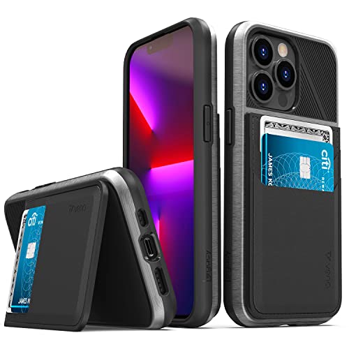 VENA Legacy RFID Schutz Brieftasche Hülle Kompatibel Mit Apple iPhone 13 Pro (6.1"-inch), (magsafe kompatibel, 2 Kartenhalter Slots) Leder Etui Schutzhülle HandyHülle mit Standfunktion - Grau von VENA
