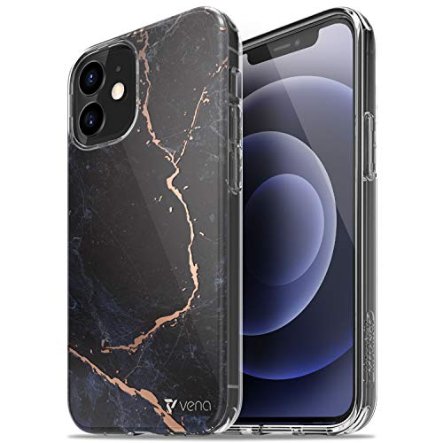 VENA Melange Marmor Glitzer Hülle Kompatibel Mit Apple iPhone 12 Mini (5,4-inch), (Drop Proof Protection) Glitzer Bling Schutzhülle Bumper Case Cover - Schwarz von VENA
