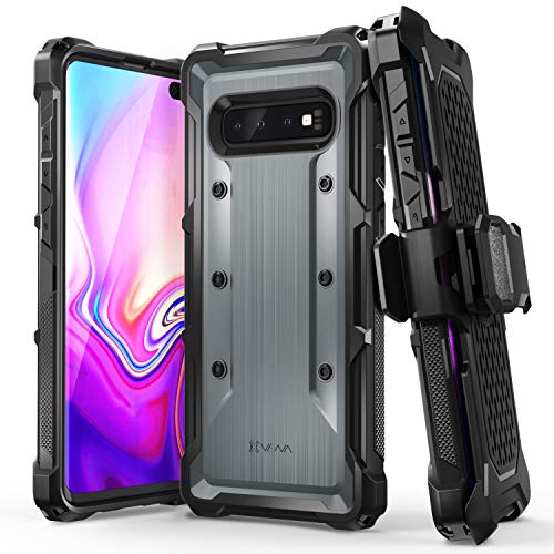 VENA Rugged Handyhüllen Kompatibel mit Galaxy S10 Plus Hülle, vArmor (Military Grade, Drop Protection) Holster Case Schutzhülle mit Ständer Kompatibel mit Samsung Galaxy S10+ - Grau von VENA