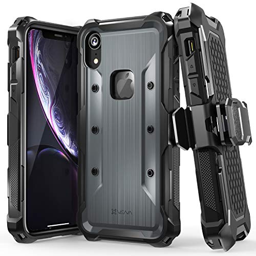 VENA Rugged Handyhüllen Kompatibel mit iPhone XR Hülle, vArmor (Military Grade, Drop Protection) Holster Case Schutzhülle mit Ständer Kompatibel mit Apple iPhone XR (6.1"-inch) - Grau von VENA