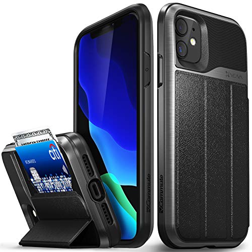 VENA iPhone 11 Hülle, vCommute (Military Grade, Kartenfach) HandyHülle mit Standfunktion, Leder Flip Brieftasche Etui Schutzhülle für Apple iPhone 11 (6.1"-inch) - Grau von VENA