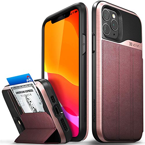 VENA iPhone 11 Pro Hülle, vCommute (Military Grade, Kartenfach) HandyHülle mit Standfunktion, Leder Flip Brieftasche Etui Schutzhülle für Apple iPhone 11 Pro (5.8"-inch) - Roségold von VENA