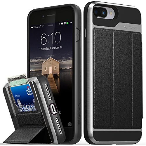 VENA iPhone 8 Plus / 7 Plus Hülle, vCommute (Military Grade, Kartenfach) HandyHülle mit Standfunktion, Leder Flip Brieftasche Etui Schutzhülle für Apple iPhone 8 Plus 7 Plus (5.5-inch) - Grau von VENA