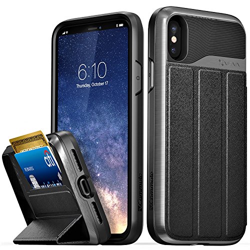 VENA iPhone X/XS Hülle, vCommute (Military Grade, Kartenfach) HandyHülle mit Standfunktion, Leder Flip Brieftasche Etui Schutzhülle für iPhone X/XS (5.8"-inch) - Grau von VENA