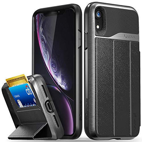 VENA iPhone XR Hülle, vCommute (Military Grade, Kartenfach) HandyHülle mit Standfunktion, Leder Flip Brieftasche Etui Schutzhülle für Apple iPhone XR (6.1"-inch) - Grau von VENA