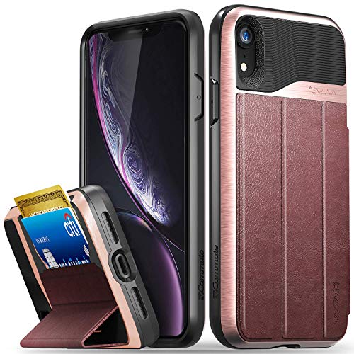 VENA iPhone XR Hülle, vCommute (Military Grade, Kartenfach) HandyHülle mit Standfunktion, Leder Flip Brieftasche Etui Schutzhülle für Apple iPhone XR (6.1"-inch) - Roségold von VENA