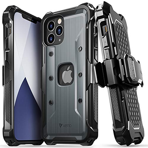 VENA vArmor Rugged Handyhüllen Kompatibel mit Apple iPhone 12 / iPhone 12 Pro (6.1"-inch) Hülle, (Military Grade, Drop Protection) Holster Case Schutzhülle mit Ständer - Grau von VENA