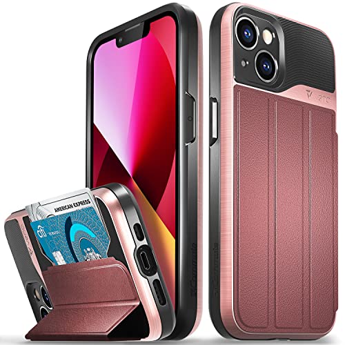 VENA vCommute Brieftasche Hülle für Apple iPhone 13 (6.1"-Inch), (Military Grade, Kartenfach) HandyHülle mit Standfunktion, Leder Flip Brieftasche Etui Schutzhülle - Roségold von VENA