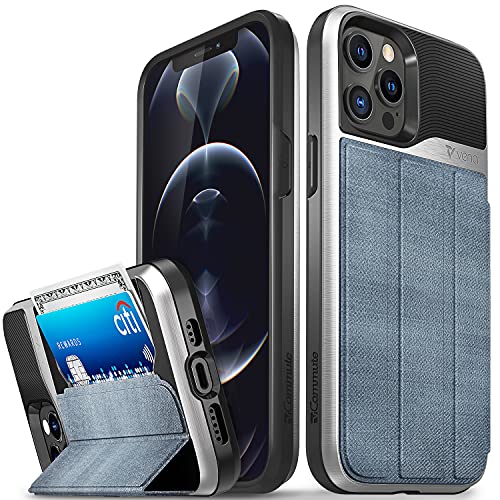 VENA vCommute Brieftaschenetui Kompatibel mit Apple iPhone 12 Pro Max (6,7 Zoll), (Militärqualität, Kartensteckplatz) Handyhülle mit Standfunktion, Leder-Flip-Wallet-Hülle Schutzhülle - Stahlblau von VENA