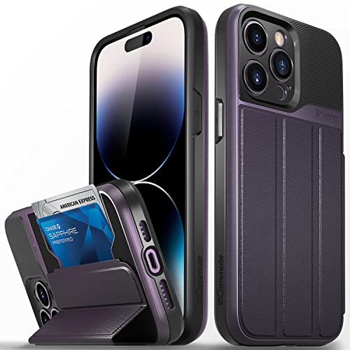 VENA vCommute Wallet Case für Apple iPhone 14 Pro Max (6,7"-Zoll), (Military Grade, Card Slot) Handytasche mit Standfunktion, Leder Flip Wallet Case Schutzhülle (Tiefviolett) von VENA