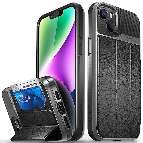 VENA vCommute Wallet Case für Apple iPhone 15 Plus / 14 Plus (6,7"), (Military Grade Drop Protection) Flip Leder Abdeckung Kartensteckplatz Halter mit Kickstand - Space Grau/Schwarz von VENA