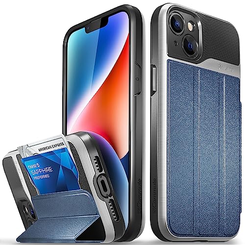 VENA vCommute Wallet Case für Apple iPhone 15 Plus / 14 Plus (6.7"), (Military Grade Drop Protection) Flip Leder Abdeckung Kartensteckplatz Halter mit Kickstand - Silber/Blau/Schwarz von VENA