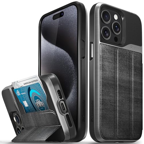 VENA vCommute Wallet Case für Apple iPhone 15 Pro Max (6,7 Zoll), militärischer Fallschutz, Lederhülle, Kartenschlitz, Halter mit Ständer, Space Gray/Slate Black von VENA