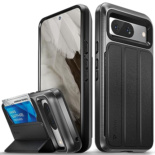 VENA vCommute Schutzhülle für Google Pixel 8, [Fallschutz in Militärqualität] (2023), Klapphülle aus Leder, Kartenhalter mit Ständer, Schwarz von VENA