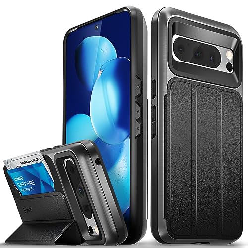 VENA vCommute Wallet Case kompatibel mit Google Pixel 8 Pro (2023), (militärischer Fallschutz), Klapp-Lederhülle, Kartenschlitzhalter mit Ständer, Space Gray von VENA