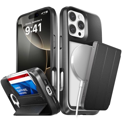 VENA vCommuteX Abnehmbare Brieftaschen-Schutzhülle für Apple iPhone 16 Pro Max (6,9 Zoll), (Magsafe-kompatibel, militärischer Fallschutz), Lederhülle, Kartenschlitz-Halter mit Ständer, Space von VENA