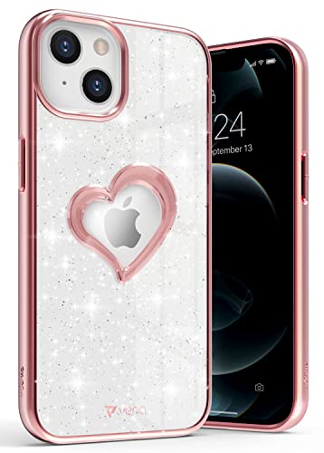 VENA vLove Glitzer Transparent Hülle Kompatibel Mit Apple iPhone 13 (6.1"-Inch), (Heart Shape, Magsafe Kompatibel) Bling Schutzhülle Dual Layer Bumper Klar Case Cover - Roségold von VENA