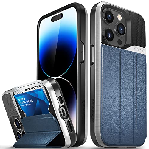 Vena vCommute Brieftasche Hülle für Apple iPhone 14 Pro (6.1"-inch), (Military Grade, Kartenfach) HandyHülle mit Standfunktion, Leder Flip Brieftasche Etui Schutzhülle (Blau) von VENA