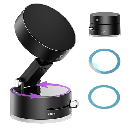 VENINGO Vakuum Magnetische Handyhalterung Auto Universelle KFZ Handyhalterung, 360° drehbare magnetische Autohalterung mit Vakuum-Saugnapf, für Auto, Heim, Schwarz von VENINGO