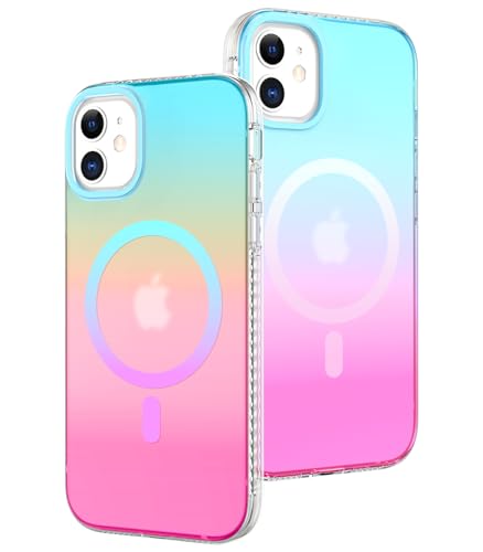 VENINGO Hülle für iPhone 11 6,1 Zoll, Handyhülle iPhone 11, iPhone 11 hülle, Schillernde Hülle kompatibel mit MagSafe, stoßfeste 360°-Rundumschutzhülle, Blauer und rosa Farbverlauf von VENINGO