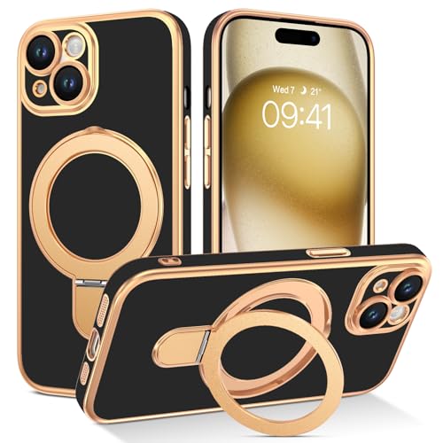 VENINGO für iPhone 15 Hülle mit Unsichtbarer Ständer, Kompatibel mit Mag, Mattierte Rückseite Schutzhülle, Stoßfest, Kratzfest, Anti-Fingerabdruck, iPhone 15 Handyhülle 6,1 Zoll, Schwarz und Gold VENINGO für iPhone 15 Hülle mit Unsichtbarer Ständer, Kompatibel mit Mag, Mattierte Rückseite Schutzhülle, Stoßfest, Kratzfest, Anti-Fingerabdruck, iPhone 15 Handyhülle 6,1 Zoll, Schwarz und Gold von VENINGO