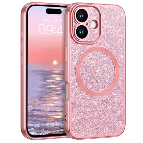 VENINGO Magnetische Hülle für iPhone 16, kompatibel mit MagSafe, leichte Glitzer Hülle, Kratzfest, stoßfest und Fingerabdruck schützend, Anti-Rutsch Handyhülle für iPhone 16 6,1 Zoll, Rosa VENINGO Magnetische Hülle für iPhone 16, kompatibel mit MagSafe, leichte Glitzer Hülle, Kratzfest, stoßfest und Fingerabdruck schützend, Anti-Rutsch Handyhülle für iPhone 16 6,1 Zoll, Rosa von VENINGO