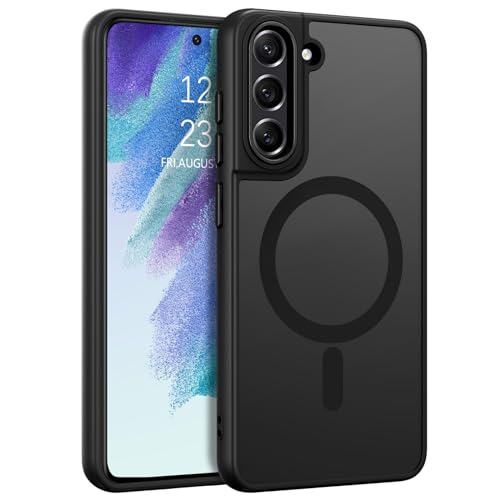 VENINGO Magnetische Schutzhülle für Samsung S21 FE 5G, 16,4 cm (6,4 Zoll), kompatibel mit MagSafe, Schutzhülle für Samsung Galaxy S21 FE 5G, transparent, matt, stoßfest, Schwarz von VENINGO