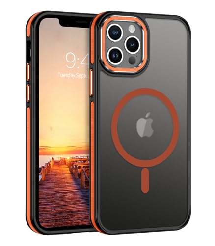 VENINGO Magnetische Schutzhülle für iPhone 12, iPhone 12 Pro, kompatibel mit Mag Safe, matt, durchscheinend, stoßfest, Schutzhülle für Damen und Herren, Mädchen, Schwarz/Orange VENINGO Magnetische Schutzhülle für iPhone 12, iPhone 12 Pro, kompatibel mit Mag Safe, matt, durchscheinend, stoßfest, Schutzhülle für Damen und Herren, Mädchen, Schwarz/Orange von VENINGO
